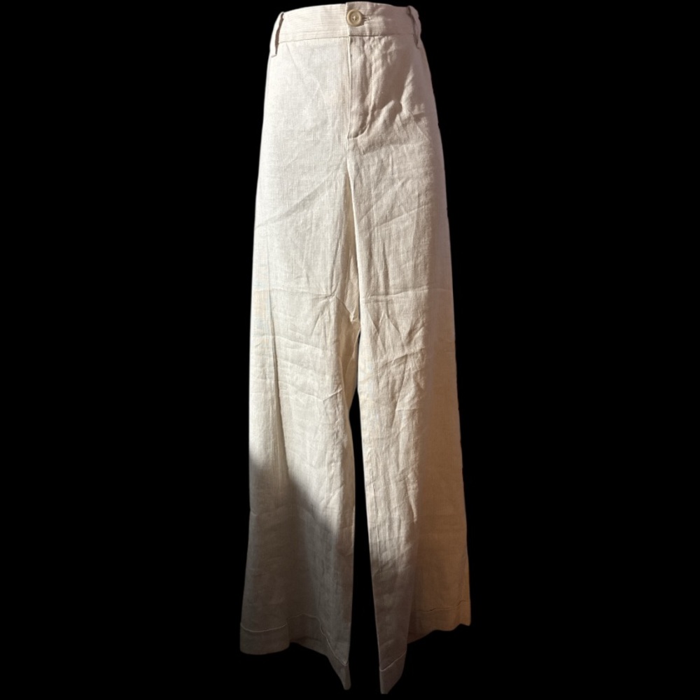Banana Republic Women's Beige Mini Stripe Jackson Fit Wide Leg Pants - Size 12 - Picture 3 of 8